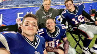 Laith Wallschleger as Rob Gronkowski takes a selfie with castmates